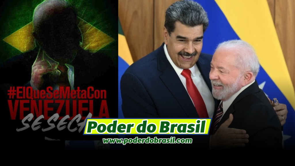 Imagem combinada mostrando a postagem da Polícia da Venezuela com Lula ao lado de Nicolás Maduro