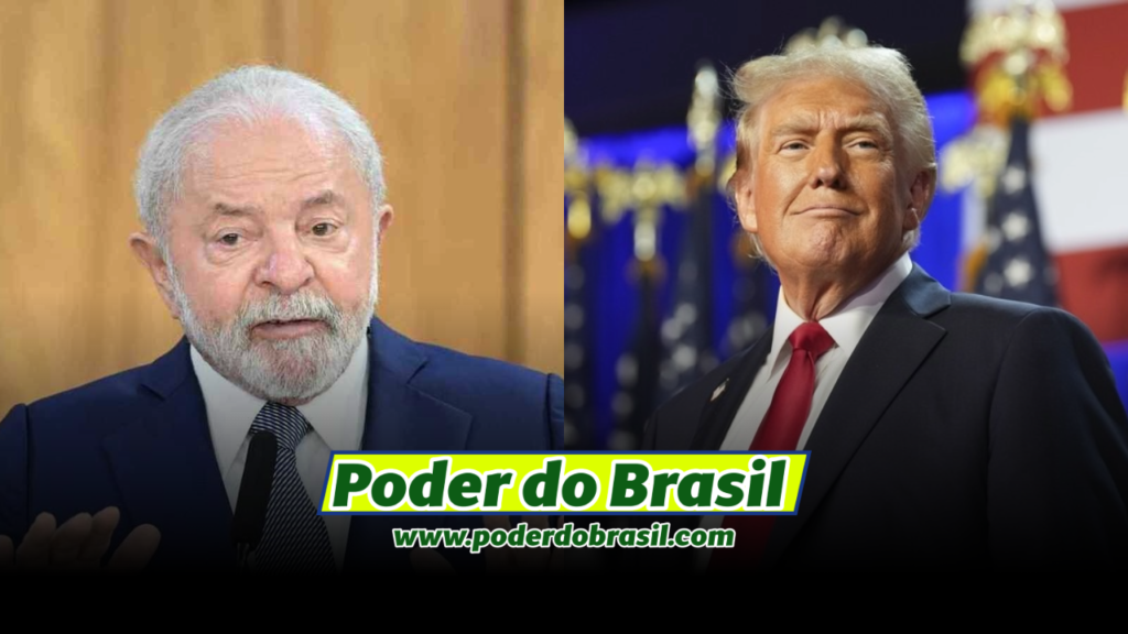 Lula à esquerda e Donald Trump à direita em uma montagem simbólica de líderes políticos