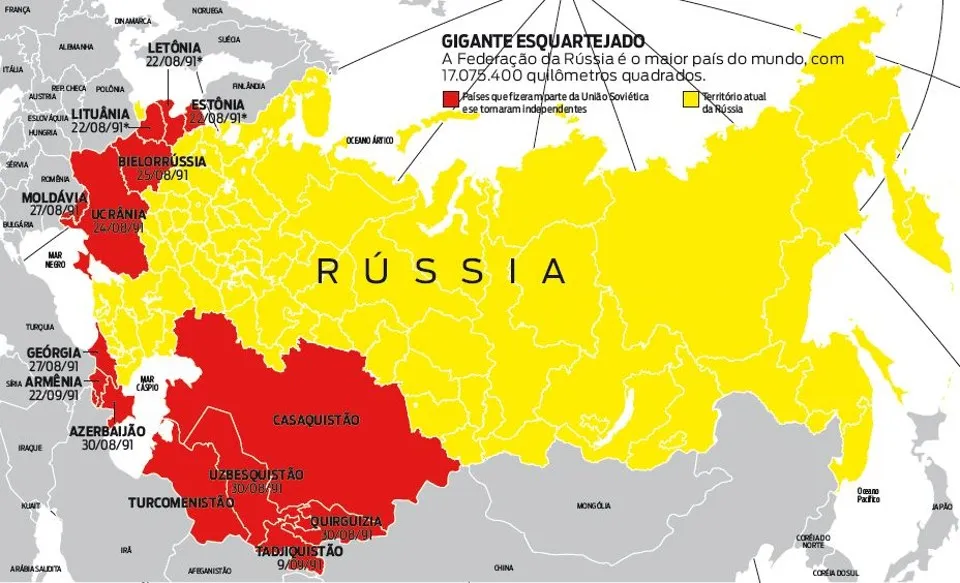 Mapa da Rússia e da União Soviética
